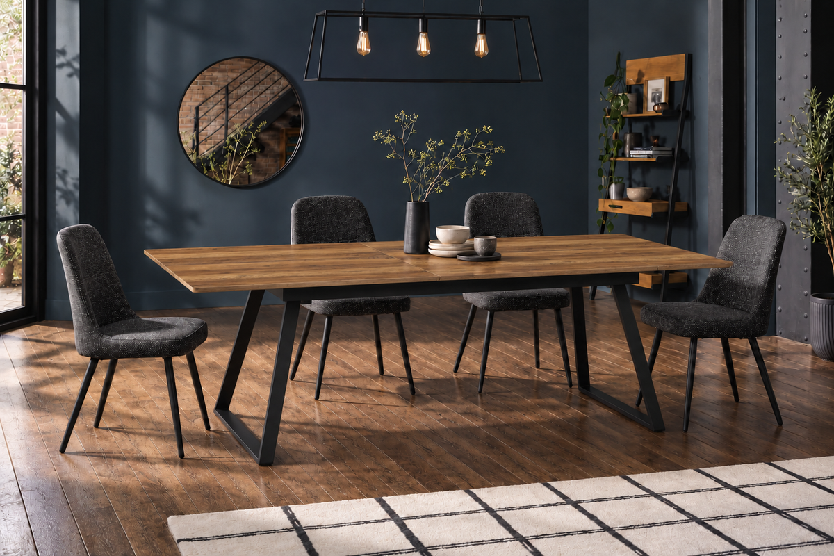(Pre Order Deal, Arriving December 15th) "Shelton" 160cm-200cm Hardwood Extending Dining Table With Metal Black Legs