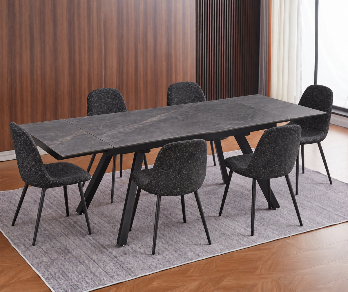 (Pre Order Deal, Arriving December 15th) "Dalton" 160cm-240cm Graphite Grey Ceramic Extending Dining Table With Metal Black Legs With Yukon Dining Chairs As A Set Of 4 Or 6 Chairs