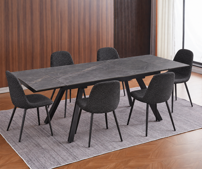 (Pre Order Deal, Arriving December 15th) "Dalton" 160cm-240cm Graphite Grey Ceramic Extending Dining Table With Metal Black Legs With Yukon Dining Chairs As A Set Of 4 Or 6 Chairs