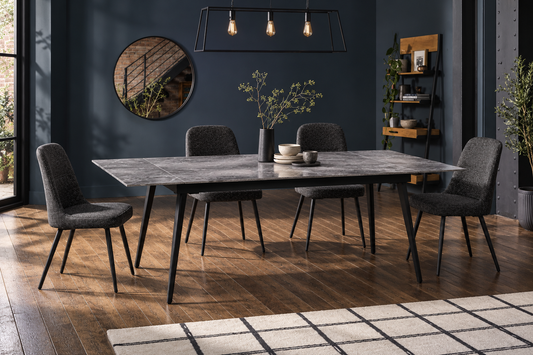 (Pre Order Deal, Arriving December 15th) "Regis" 120cm-180cm Graphite Grey Ceramic Extending Dining Table With Metal Black Legs - Table Only