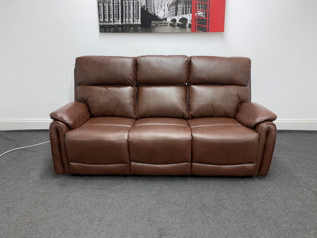 Supreme Power Recliner Brown Leather 3 Seater Sofa - Drinks Tray Table Sofas