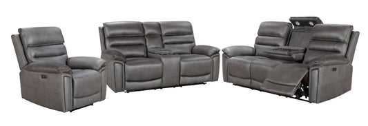 Donald Suede Fabric Power Reclining Sofa Range Suite Set With USB Charging Ports & Drop Down Tray Table