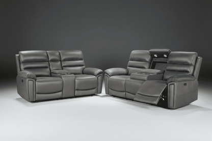 DFS Lawson Grey Easy Clean Fabric Electric Reclining 3 Seater + 2 Seater Sofa Set With USB Charging Ports, Drop Down Tray Table & Drinks Cooling Cupholders