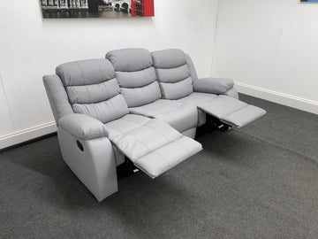 Landos Grey Leather Manual Recliner 3 Seater Sofa Sofas