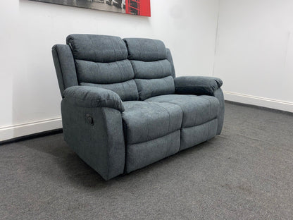 ‘Lewson’ Charcoal Grey Fabric Recliner 3 Seater + 2 Seater Sofa Set + Drinks Tray Table | Couch |