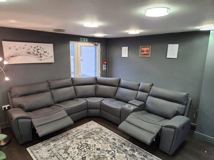 Ronan Easy Clean Microfibre Tech Fabric Electric Recliner 7 Seater 2c2c Corner Sofa + Drinks Console + USB Charging Ports | Couch