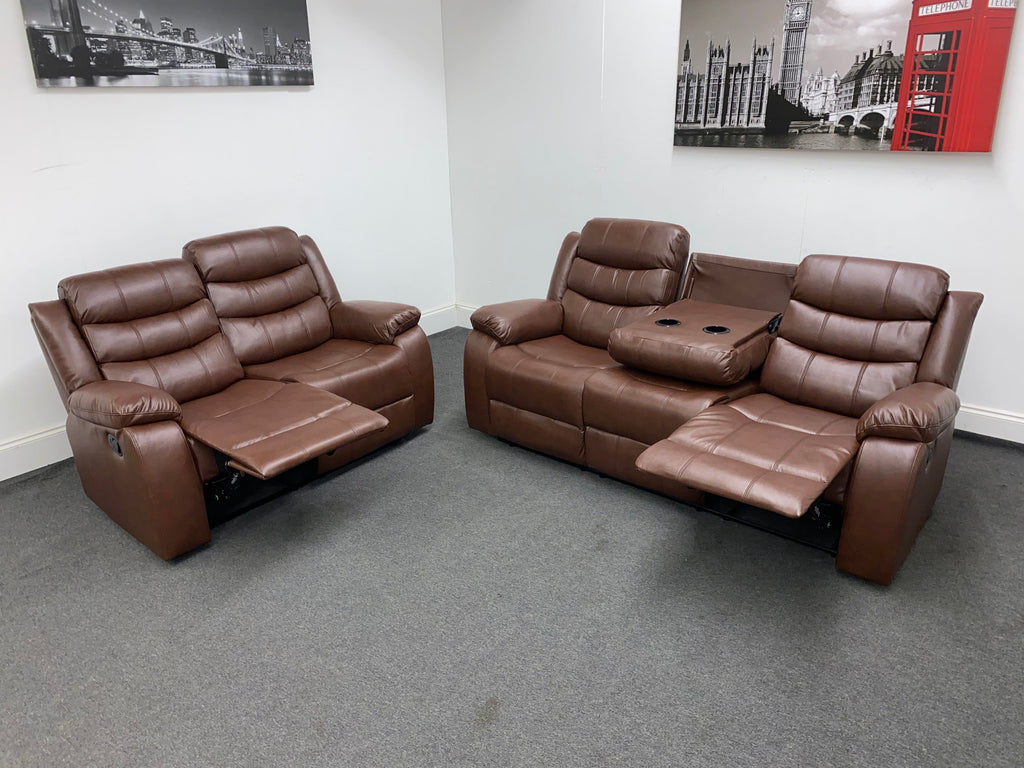 Limited Time Offer! Dfs Landos Brown Leather Recliner 3 + 2 Seater Sofa Set Sofas