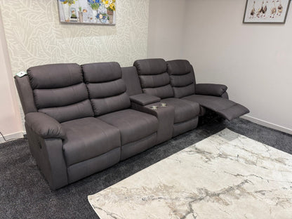 Willow Grey Easy Clean Fabric 4 Seater Sofa With Drinks Console - High Headrest & Seating Position Couch