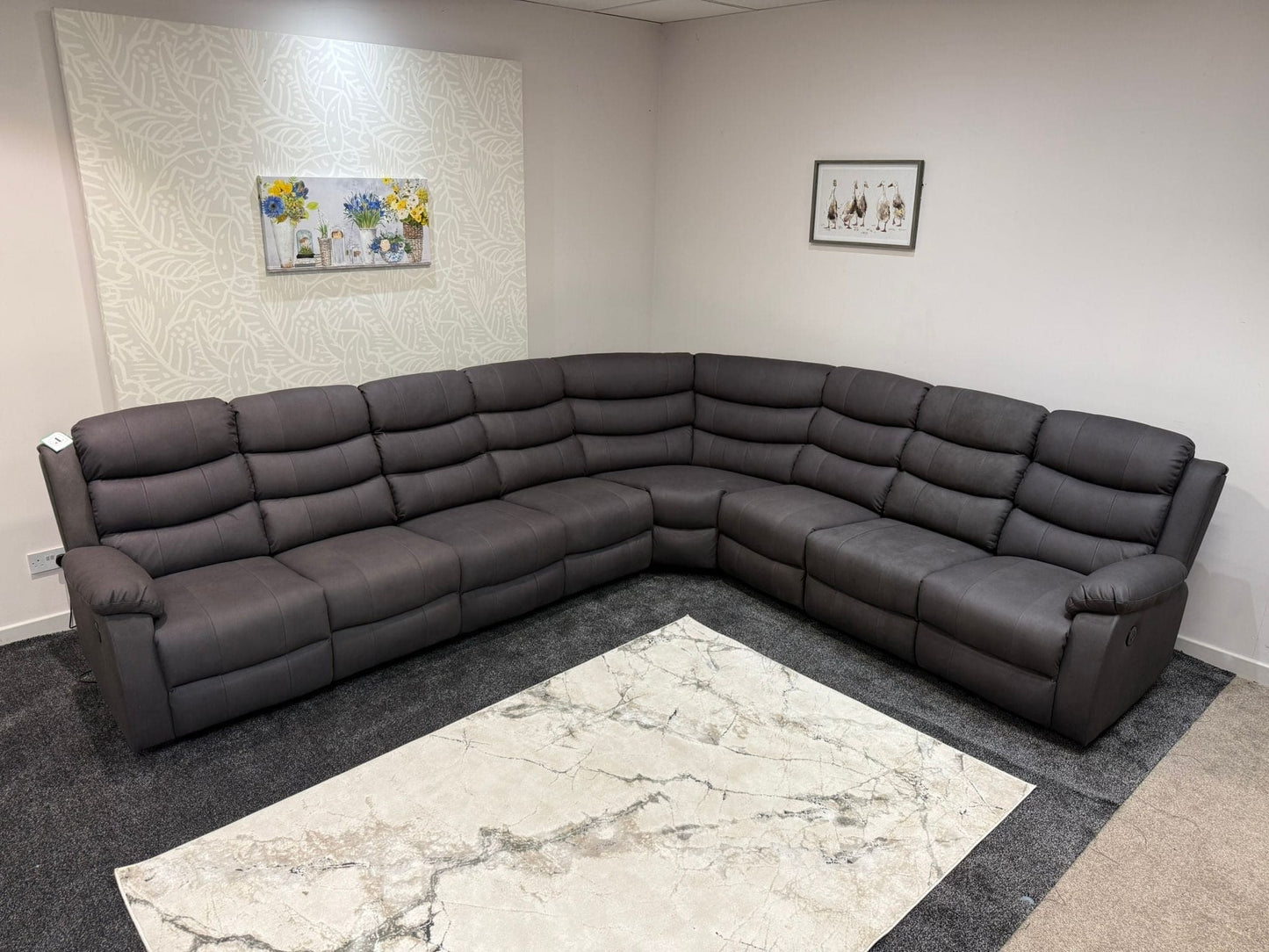 "Willow" Dark Grey Fabric 4C3 Recliner Corner Sofa | 2 x Drinks Tray Tables | Easy Clean Fabric | Modular