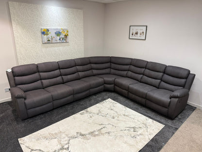 "Willow" Dark Grey Fabric 4C3 Recliner Corner Sofa | 2 x Drinks Tray Tables | Easy Clean Fabric | Modular