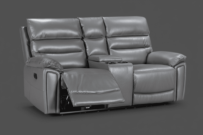 BUNDLE OFFER! DFS Lawson Grey Leather Electric Reclining 3 Seater + 2 Seater Sofa Set With Drinks Coolers, USB Charging Ports & Drop Down Tray Table With Reading Lights