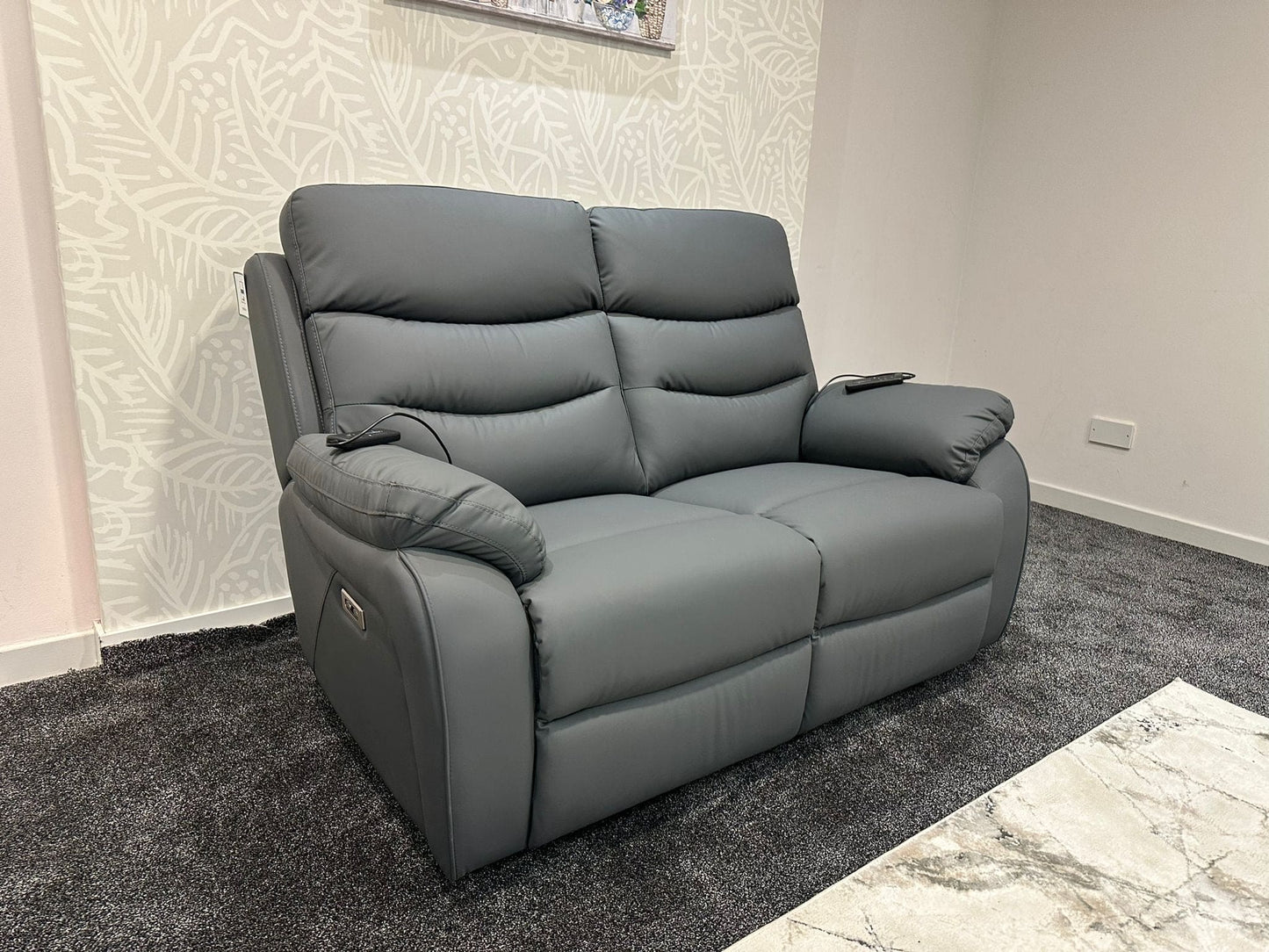 "Bertie" Grey Leather Electric Reclining Massage Sofa Range With Power Headrests & USB Charging Ports For Ultimate Comfort