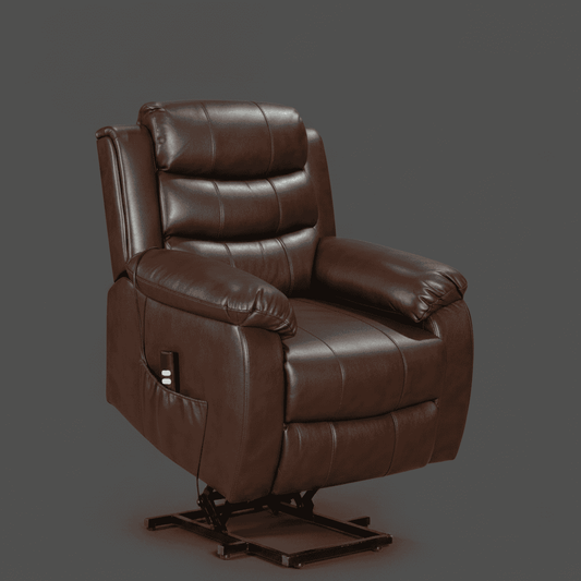 Dual Motor Electric Lando Brown Leather Rise & Recliner 1 Seater Sofa / Armchair