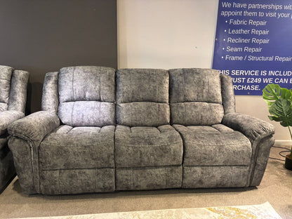GALAXY tech Grey ELECTRIC Plush Velour Velvet 3 + 2 Seater With Drinks Console Reclining Sofa Set Plus USB Charging Ports and drinks coolers cup holders