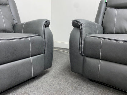 " Sloane Vision " Grey Water Resistant Microfibre Fabric 3 + 2 Seater Electric / Power Recliner Sofa Suite Set With USB Ports & Drop Down Tray Table | Couch |