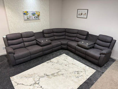 "Willow" Dark Grey Fabric 4C3 Recliner Corner Sofa | 2 x Drinks Tray Tables | Easy Clean Fabric | Modular