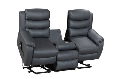 Dual Motor Electric Lando Grey Leather Rise & Recliner 3 Seater Sofa Suite Couch
