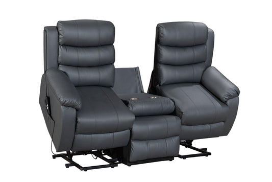 Dual Motor Electric Lando Grey Leather Rise & Recliner 3 Seater Sofa Suite Couch