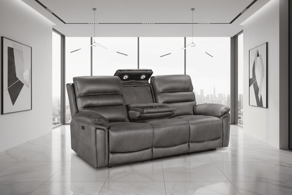 DFS Lawson Grey Easy Clean Fabric Electric Reclining 3 Seater Sofa With USB Charging Ports & Drop Down Tray Table