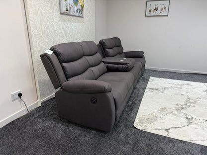 Willow Grey Easy Clean Fabric 5 Seater Sofa | 2 x Fold Down Tray Table, High Headrest & Seating Position Couch