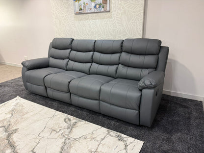 Lando Grey Leather 4 Seater Sofa | Fold Down Tray Table, High Headrest & Seating Position Couch