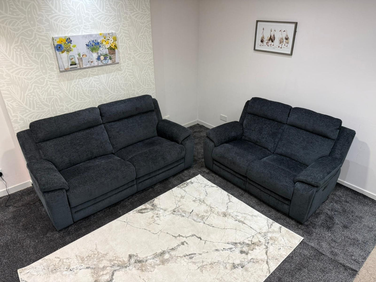"Barre" Electric / Power Reclining Grey Fabric 3 + 2 Seater Sofa Set - USB Charging Ports