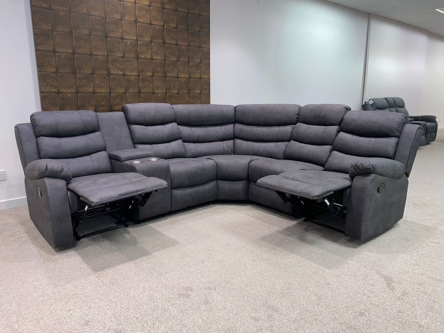 "Willow" Dark Grey Easy Clean Fabric 2C2 MANUAL Recliner Modular Corner Sofa + Console | Couch |