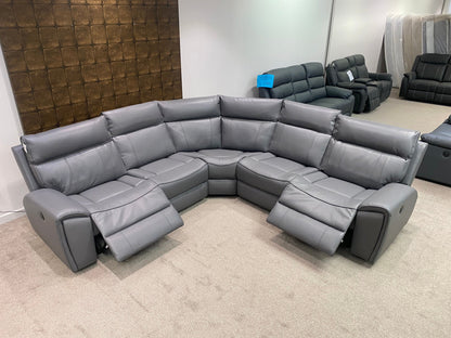 " Ronan " Milano Leather Sectional 5 Unit Power Recliner Corner Sofa With USB Charging Ports