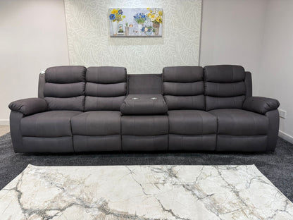 Willow Grey Easy Clean Fabric 5 Seater Sofa | 2 x Fold Down Tray Table, High Headrest & Seating Position Couch