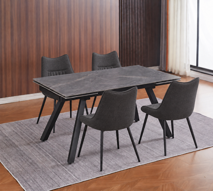 (Pre Order Deal, Arriving December 15th) "Dalton" 160cm-240cm Graphite Grey Ceramic Extending Dining Table With Metal Black Legs With Celia Dining Chairs As A Set Of 4 Or 6 Chairs