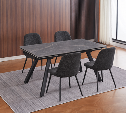 (Pre Order Deal, Arriving December 15th) "Dalton" 160cm-240cm Graphite Grey Ceramic Extending Dining Table With Metal Black Legs With Yukon Dining Chairs As A Set Of 4 Or 6 Chairs