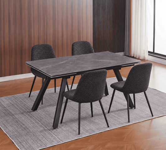 (Pre Order Deal, Arriving December 15th) "Dalton" 160cm-240cm Graphite Grey Ceramic Extending Dining Table With Metal Black Legs With Yukon Dining Chairs As A Set Of 4 Or 6 Chairs
