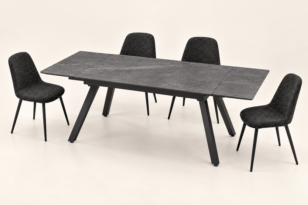 (Pre Order Deal, Arriving December 15th) "Dalton" Large 160cm-200cm-240cm Graphite Grey Ceramic Extending Dining Table With Metal Black Legs