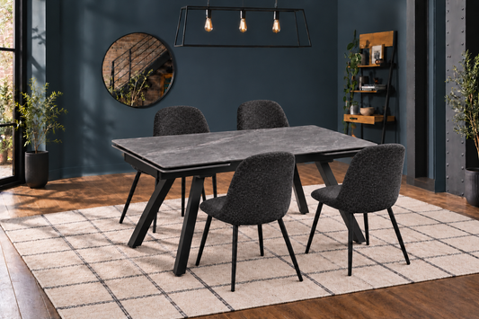 (Pre Order Deal, Arriving December 15th) "Dalton" Large 160cm-240cm Graphite Grey Ceramic Extending Dining Table With Metal Black Legs With Yukon Dining Chairs As A Set Of 4 Or 6 Chairs