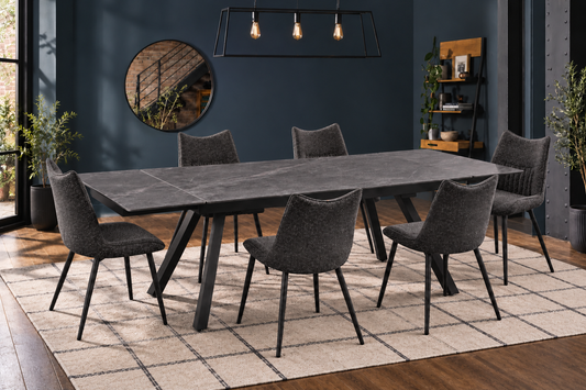 (Pre Order Deal, Arriving December 15th) "Dalton" Large 160cm-240cm Graphite Grey Ceramic Extending Dining Table With Metal Black Legs With Celia Dining Chairs As A Set Of 4 Or 6 Chairs