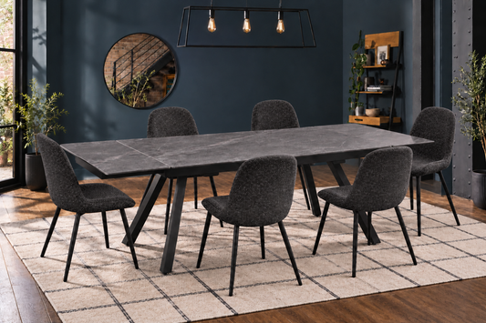 (Pre Order Deal, Arriving December 15th) "Dalton" Large 160cm-240cm Graphite Grey Ceramic Extending Dining Table With Metal Black Legs With Yukon Dining Chairs As A Set Of 4 Or 6 Chairs