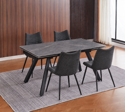 (Pre Order Deal, Arriving December 15th) "Dalton" 160cm-240cm Graphite Grey Ceramic Extending Dining Table With Metal Black Legs With Celia Dining Chairs As A Set Of 4 Or 6 Chairs