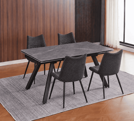 (Pre Order Deal, Arriving December 15th) "Dalton" 160cm-240cm Graphite Grey Ceramic Extending Dining Table With Metal Black Legs With Celia Dining Chairs As A Set Of 4 Or 6 Chairs