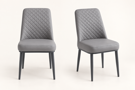 OXFD Quilted Back Grey Leather Chairs With Black Metal Legs | Set Of 2, 4, 6 or 8