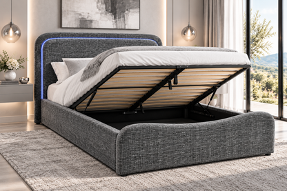 (Pre Order Deal, Back In Stock December 15th) "Harriet" Grey Ottoman Storage Bed Frame + Mattress Package