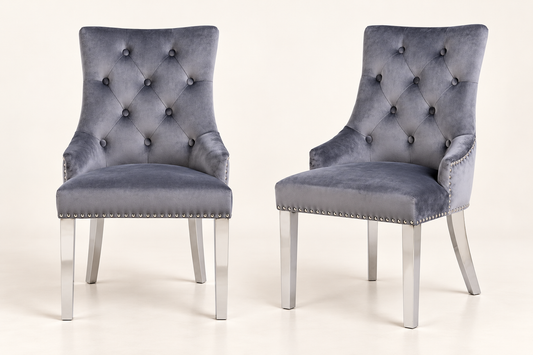 VLNCIA Quilted Back Grey Plush Velvet Tub Dining Chairs | Set Of 4 or 8