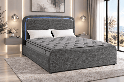 (Pre Order Deal, Back In Stock December 15th) "Harriet" Grey Ottoman Storage Bed Frame + Mattress Package