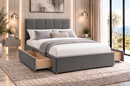 "Tsleep" Plush Grey Velvet Fabric Divan Storage Bed Frame - Frame Only - 3 Sizes Available