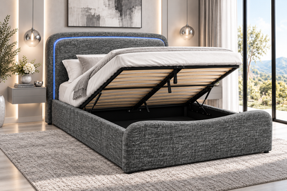 (Pre Order Deal, Back In Stock December 15th) "Harriet" Grey Ottoman Storage Bed Frame + Mattress Package