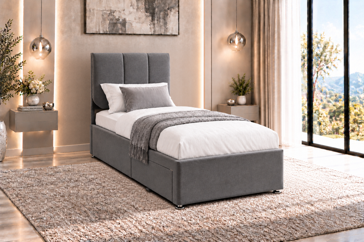 "Tsleep" Plush Grey Velvet Fabric Divan Storage Bed Frame - Frame Only - 3 Sizes Available