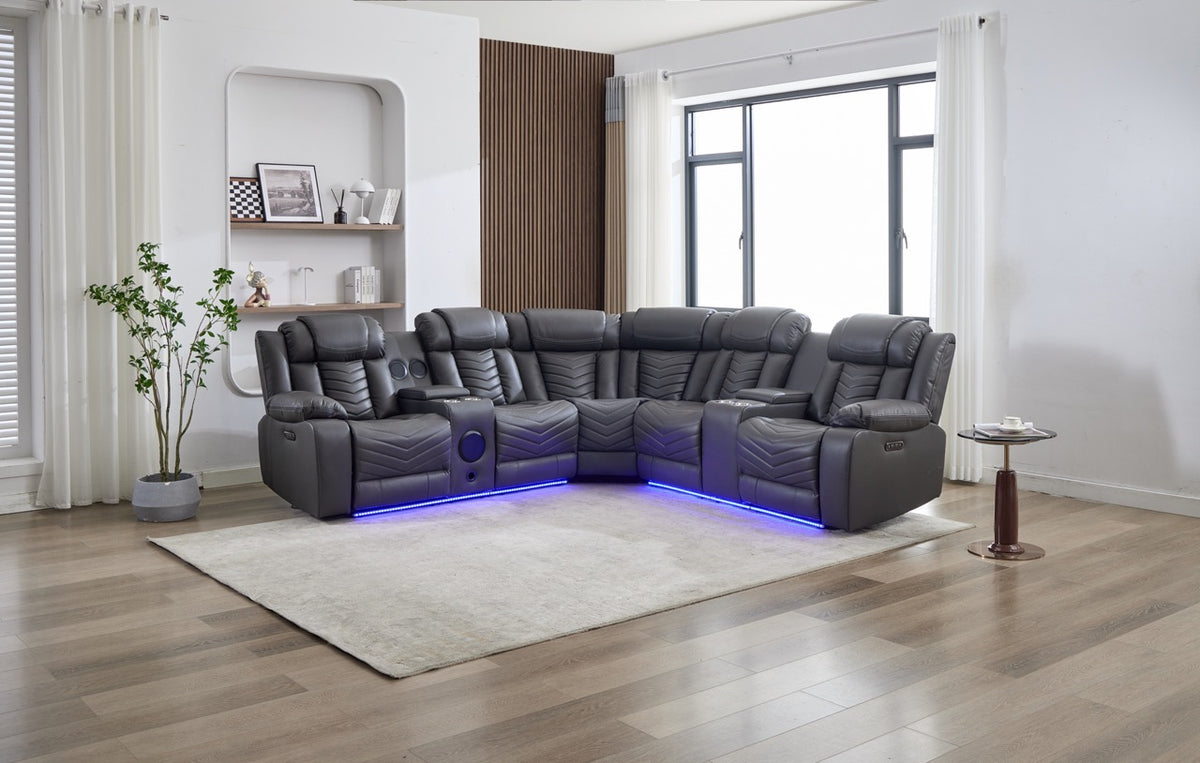 (Pre Order Promo Deal!) Zeus Large Grey, Black Or Brown Leather 2C2CC Corner Cinema Sofa With Quilted Reinforced Leather Seat & Backrest | Online Only