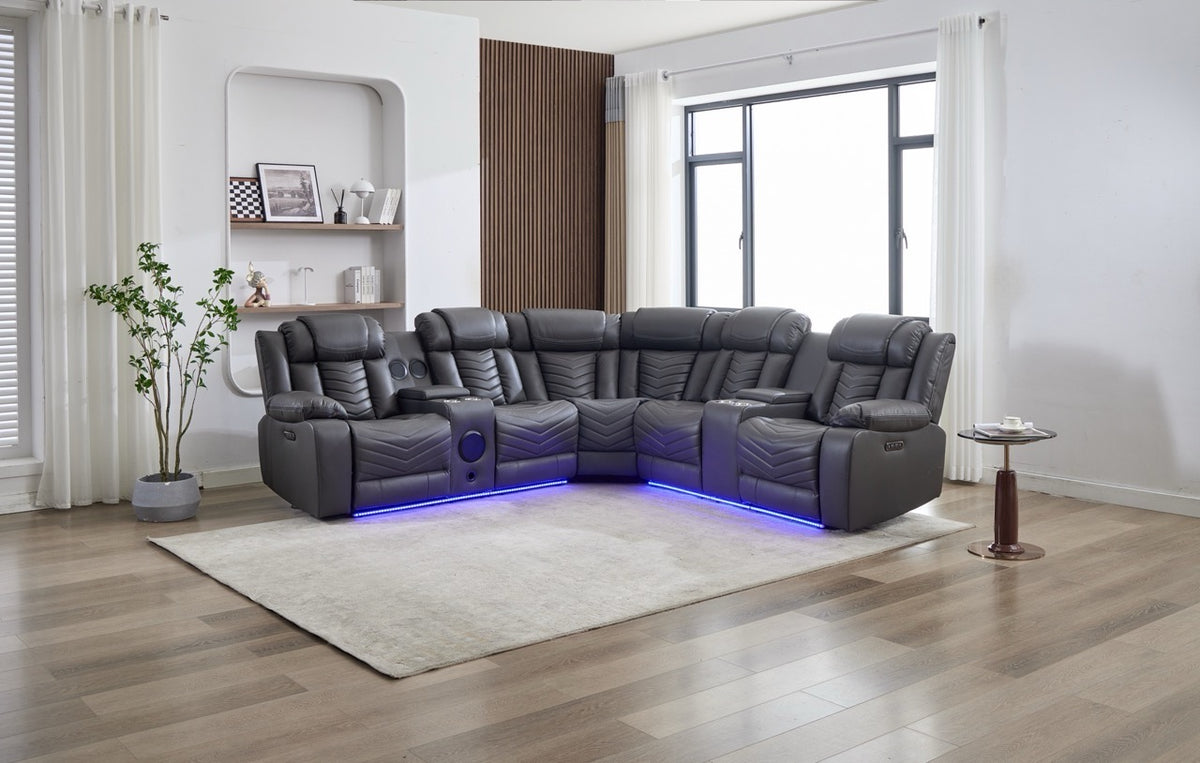 (Pre Order Promo Deal!) Zeus Large Grey, Black Or Brown Leather 2C2CC Corner Cinema Sofa With Quilted Reinforced Leather Seat & Backrest | Online Only