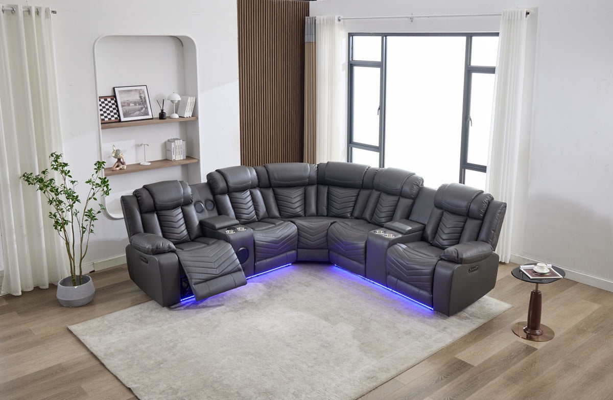 (Pre Order Promo Deal!) Zeus Large Grey, Black Or Brown Leather 2C2CC Corner Cinema Sofa With Quilted Reinforced Leather Seat & Backrest | Online Only