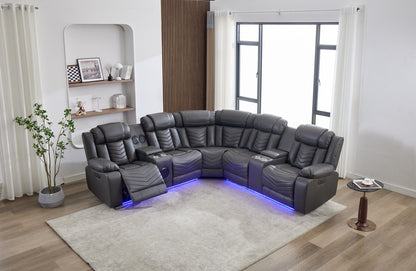 (Pre Order Promo Deal!) Zeus Large Grey, Black Or Brown Leather 2C2CC Corner Cinema Sofa With Quilted Reinforced Leather Seat & Backrest | Online Only