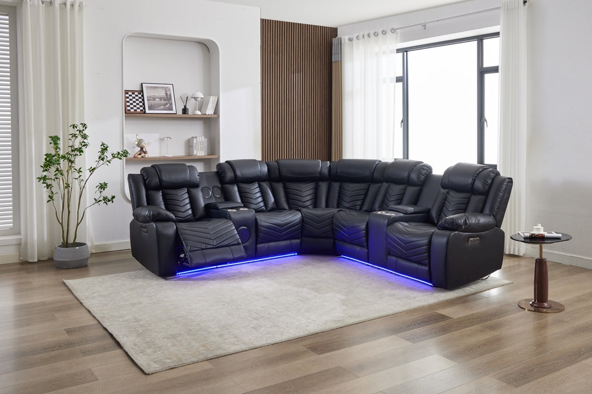 (Pre Order Promo Deal!) Zeus Large Grey, Black Or Brown Leather 2C2CC Corner Cinema Sofa With Quilted Reinforced Leather Seat & Backrest | Online Only